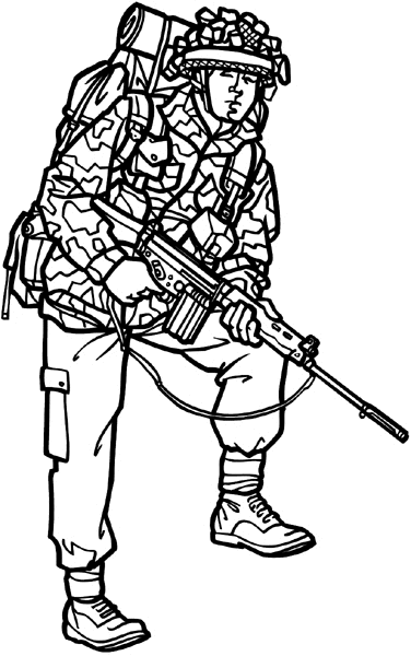 Soldier ready for combat vinyl sticker. Customize on line. Wars and Terrorism 097-0158